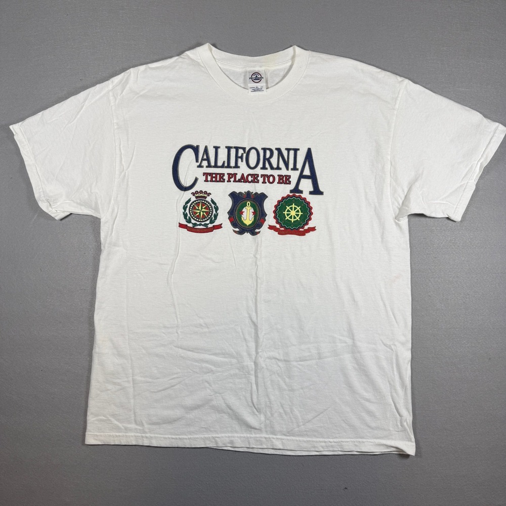 Vintage 90s California The Place To Be T-Shirt Mens XL White Graphic Tee USA